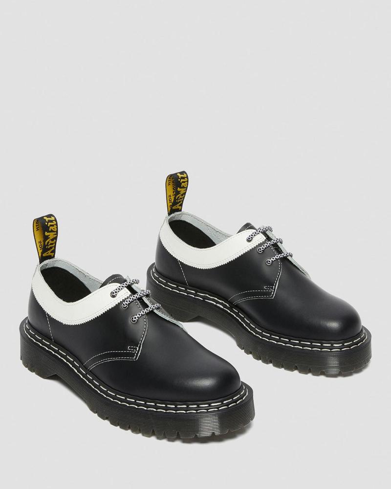 Dr Martens 1461 Bex Smooth Contrast Læder Oxford Sko Dame Sort Hvide | DK 340AHK